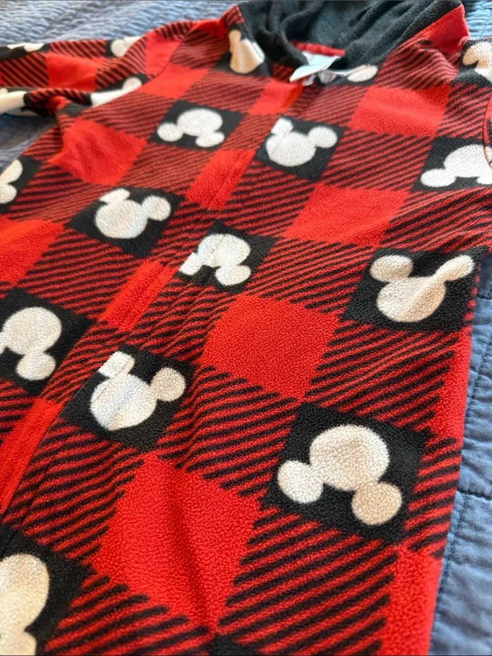 Disney Red and Black Plaid Onesie with White Mickey Print